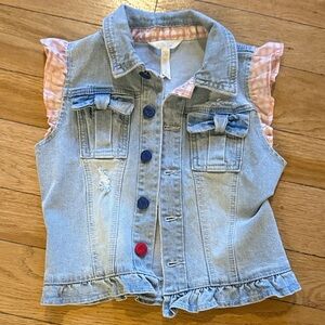 Matilda Jane Light Blue Denim Vest with Pink Accents
